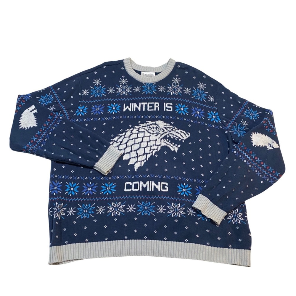 Game of Thrones Winter Is Coming House Stark Ugly Xmas Sweater Mens XXL Navy